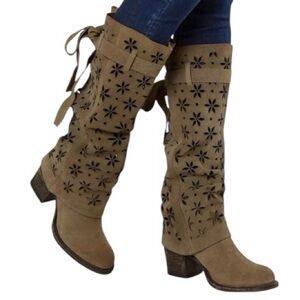 Miss Macie It’s a Wrap convertible/versatile cut-out suede boots.